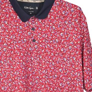 Walter Hagen Mens Golf Polo Shirt Floral Red Blue XL Performance Stretch NWOT